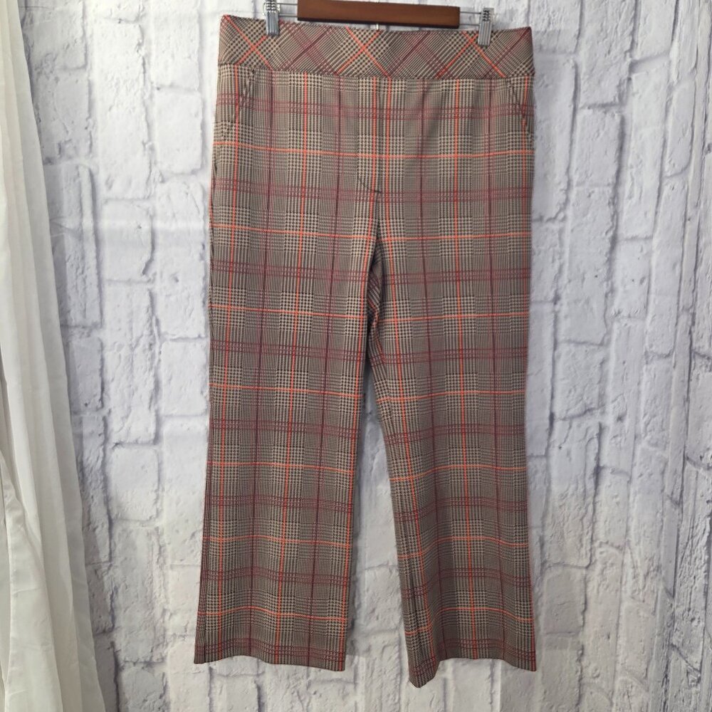 Spanx Perfect Kick Flare 1X Orange Pop Plaid Trouser Pants